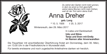 Traueranzeige von Anna Dreher von Frankenpost