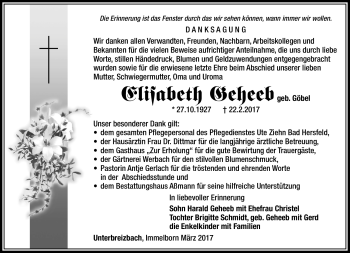 Traueranzeige von Elisabeth Geheeb von Südthüringer Presse