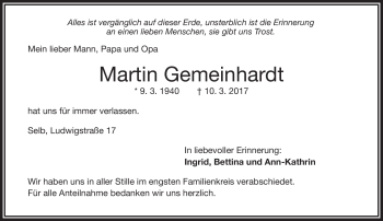 Traueranzeige von Martin Gemeinhardt von Frankenpost