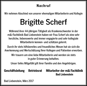 Traueranzeige von Brigitte Scherf von Südthüringer Presse