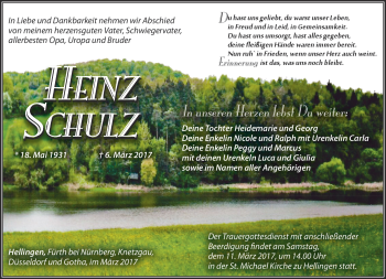 Traueranzeige von Heinz Schulz von Südthüringer Presse