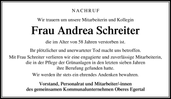 Traueranzeige von Andrea Schreiter von Frankenpost