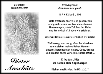 Traueranzeige von Dieter Anschütz von Südthüringer Presse