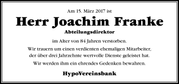 Traueranzeige von Joachim Franke von Neue Presse Coburg