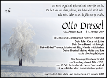 Traueranzeige von Otto Dressel von Südthüringer Presse