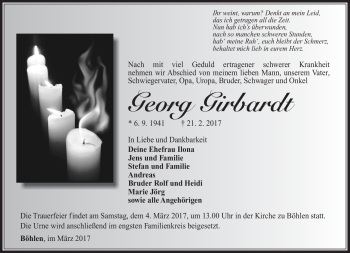 Traueranzeige von Georg Gibardt von Südthüringer Presse