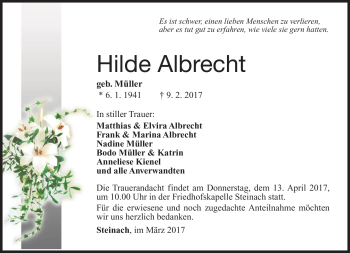 Traueranzeige von Hilde Albrecht von Südthüringer Presse