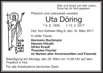 Traueranzeige von Uta Döring von Frankenpost