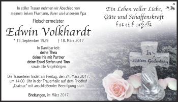 Traueranzeige von Edwin Volkhardt von Südthüringer Presse
