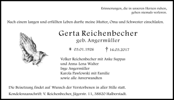 Traueranzeige von Gerta Reichenbecher von Neue Presse Coburg