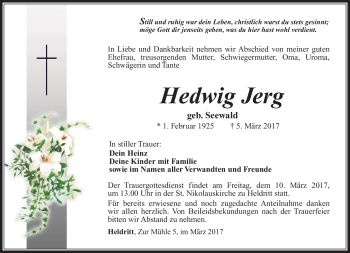 Traueranzeige von Hedwig Jerg von Neue Presse Coburg