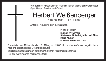 Traueranzeige von Herbert Weißenberger von Frankenpost