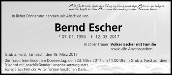 Traueranzeige von Bernd Escher von Neue Presse Coburg