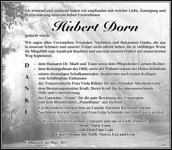 Traueranzeige von Hurbert Dorm von Südthüringer Presse