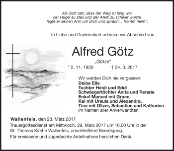 Traueranzeige von Alfred Götz von Neue Presse Coburg
