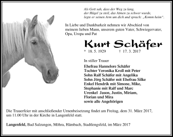 Traueranzeige von Kurt Schäfer von Südthüringer Presse