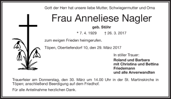 Traueranzeige von Anneliese Nagler von Frankenpost