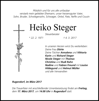 Traueranzeige von Heiko Steger von Frankenpost