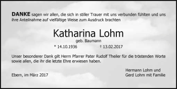 Traueranzeige von Katharina Lohm von Neue Presse Coburg