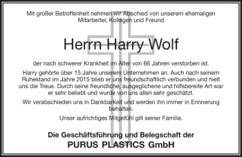 Traueranzeige von Harry Wolf von Frankenpost