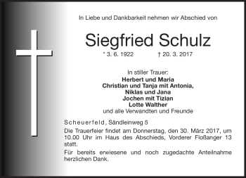 Traueranzeige von Siegfried Schulz von Neue Presse Coburg