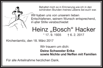 Traueranzeige von Heinz Hacker von Frankenpost