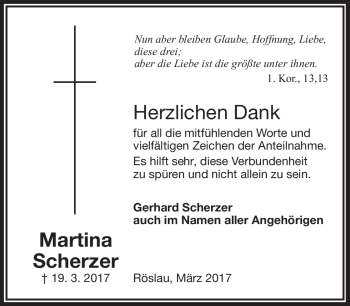 Traueranzeige von Martina Scherzer von Frankenpost