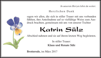 Traueranzeige von Katrin Sülz von Südthüringer Presse