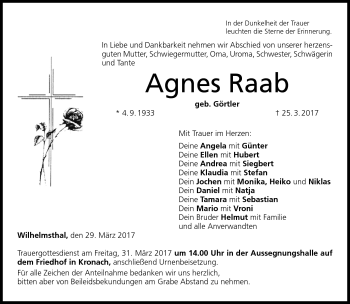 Traueranzeige von Agnes Raab von Neue Presse Coburg