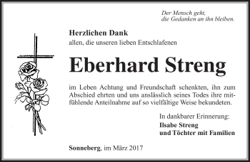 Traueranzeige von Eberhard Streng von Südthüringer Presse