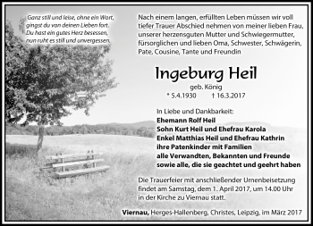 Traueranzeige von Ingeburg Heil von Südthüringer Presse