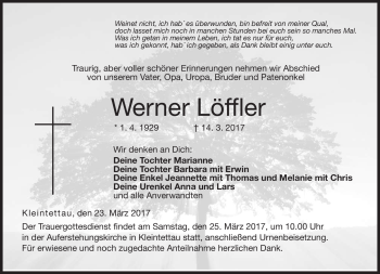 Traueranzeige von Werner Löffler von Neue Presse Coburg
