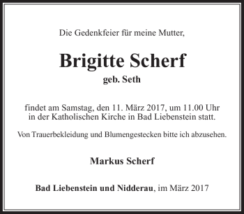 Traueranzeige von Brigitte Scherf von Südthüringer Presse