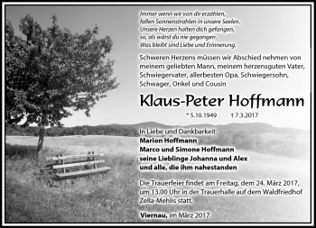 Traueranzeige von Klaus-Peter Hoffmann von Südthüringer Presse