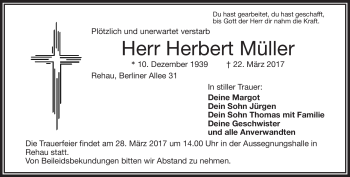 Traueranzeige von Herbert Müller von Frankenpost