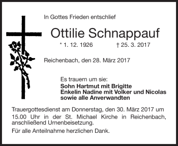 Traueranzeige von Ottilie Schnappauf von Neue Presse Coburg
