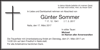 Traueranzeige von Günter Sommer von Frankenpost