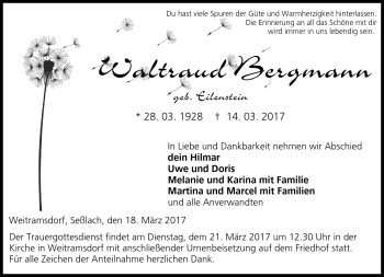 Traueranzeige von Waltraud Bergmann von Neue Presse Coburg