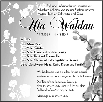 Traueranzeige von Uta Waldau von Südthüringer Presse