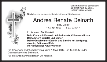 Traueranzeige von Andrea Renate Deinath von Frankenpost