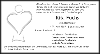Traueranzeige von Rita Fuchs von Frankenpost