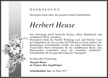 Traueranzeige von Herbert Heuse von Südthüringer Presse