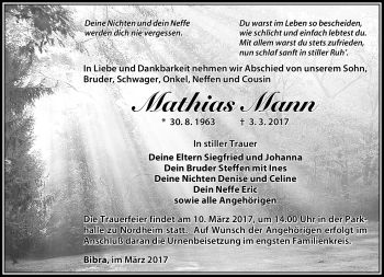 Traueranzeige von Mathias Mann von Südthüringer Presse