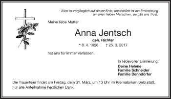 Traueranzeige von Anna Jentsch von Frankenpost