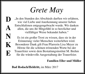 Traueranzeige von Grete May von Neue Presse Coburg