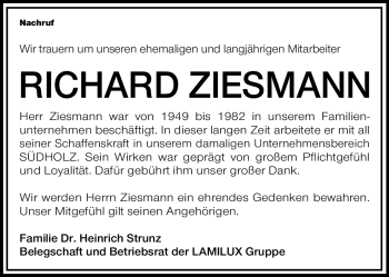Traueranzeige von Richard Ziesmann von Frankenpost