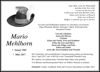 Traueranzeige von Mario Mehlhorn von Südthüringer Presse