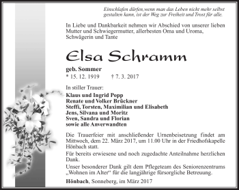 Traueranzeige von Elsa Schramm von Südthüringer Presse