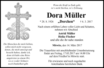 Traueranzeige von Dora Müller von Neue Presse Coburg
