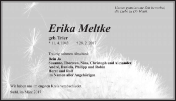 Traueranzeige von Erika Meltke von Südthüringer Presse